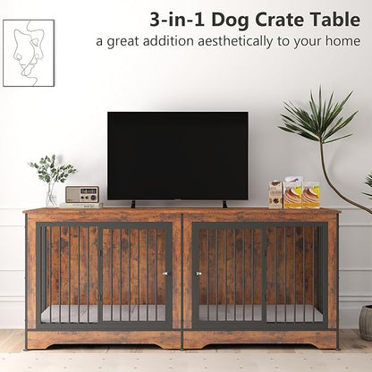 Rovibek Dog Crate TV Stand 75 Inch, 2 Dogs,