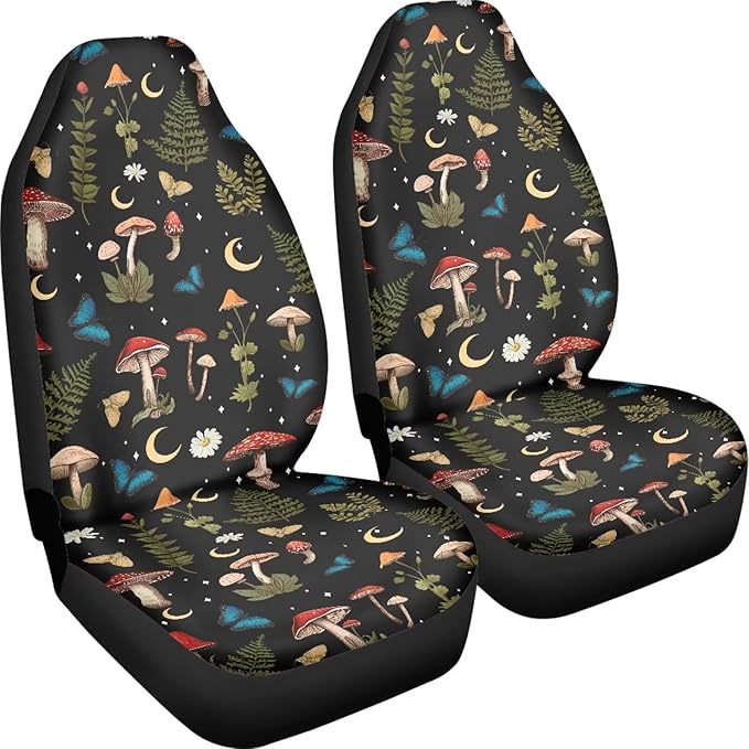 Mushroom Daisy Print Car Seat Covers Front Seats Only Set for Women Men