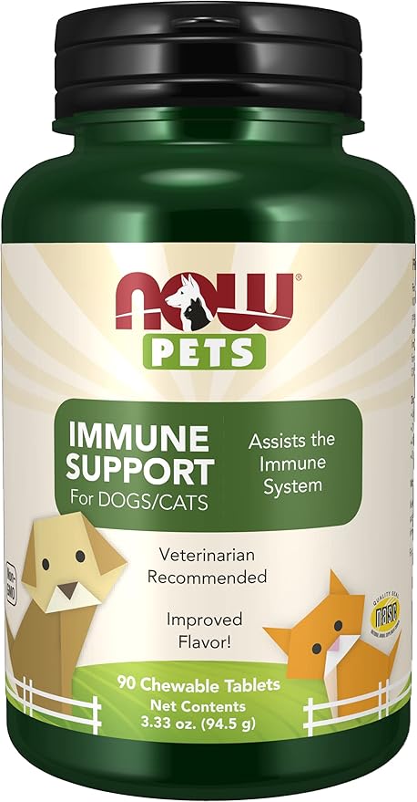 NOW Pet Health, Immune Support Supplement, Formulated for Cats & Dogs, NASC Certified, 90 Chewable Tablets