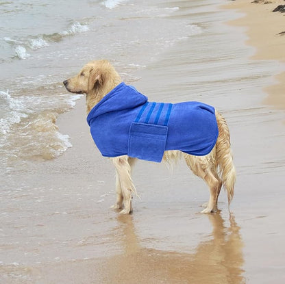 Geyecete Dog Drying Coats with Hood-Dog Towels Absorbent Robe Dry Fast Dog Bag-Dog Bathrobe Towel-Microfibre Fast Drying Super Absorbent-Blue-XXL