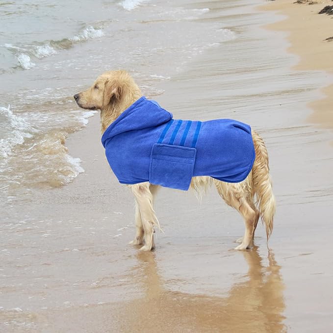 Geyecete Dog Drying Coats with Hood-Dog Towels Absorbent Robe Dry Fast Dog Bag-Dog Bathrobe Towel-Microfibre Fast Drying Super Absorbent-Blue-3XL