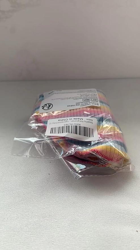 Small Medium Dog Clothes Rainbow Striped Dog Shirts Stretchable Long Sleeve Cat T-Shirt Pet Outfits for Chihuahua Yorkie Teddy (Pink Edge