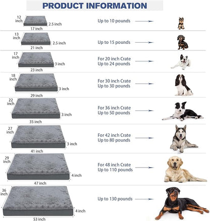 Orthopedic Dog Bed Waterproof Deluxe Plush Dog Beds with Removable Washable Cover Anti-Slip Bottom Pet Sleeping Mattress for Large 17 x 12 inch,