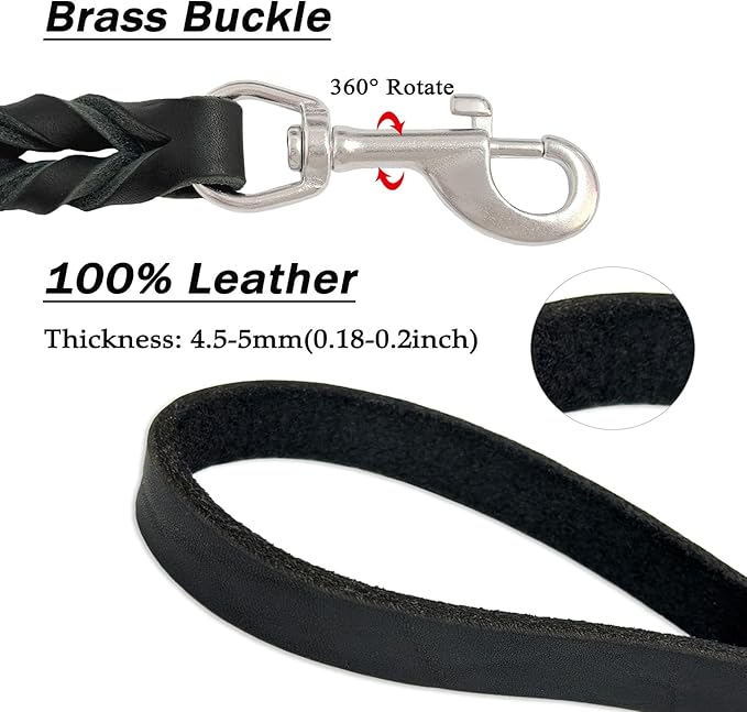 Leather Dog Leash 6ft (6ftx3/4inch, Black)