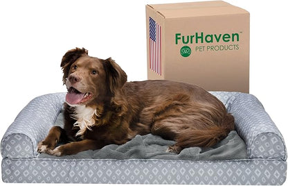 Furhaven Cozy Memory Foam Dog Bed for Large Dogs w/ Removable Bolsters & Washable Cover 95 lbs