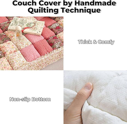 Pet Couch Covers for Sofa, Sofa Cover for Dogs Washable Dog Couch Cover Protector Floral Handmade Pure Cotton Furniture Covers for Large Dog (Rose, 27.6"×59.1")