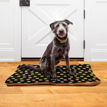 Polka Dot Black & Gold Pet Bed Pad Soft Dog Bed Mat with Anti-Slip Bottom 36'' x 24''