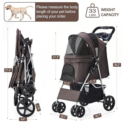 Pet Stroller for Medium Small Dogs and Cats 4 Wheels,