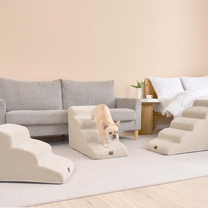 EHEYCIGA Curved Dog Stairs for Small Dogs 15.7" H 3-Step Dog