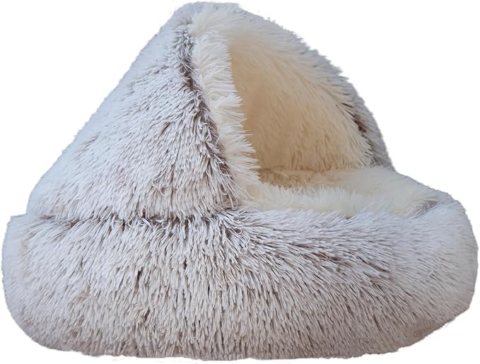 Calming Round Dog Beds &Cat Cave Bed with Hooded Cover 20x20inch)