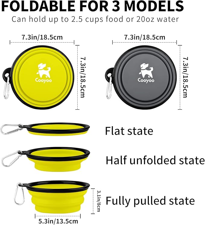 COOYOO Collapsible Dog Bowl,2 Pack Collapsible Dog Water Bowls for Cats Dogs,Portable Pet Feeding Watering Dish for Walking Parking Traveling with 2 Carabiners