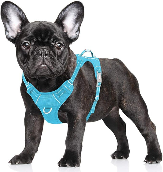 BARKBAY No Pull Dog Harness Large Step in Reflective Dog Harness with Front Clip and Easy Control Handle for Walking Training Running with ID tag Pocket(Blue,S)