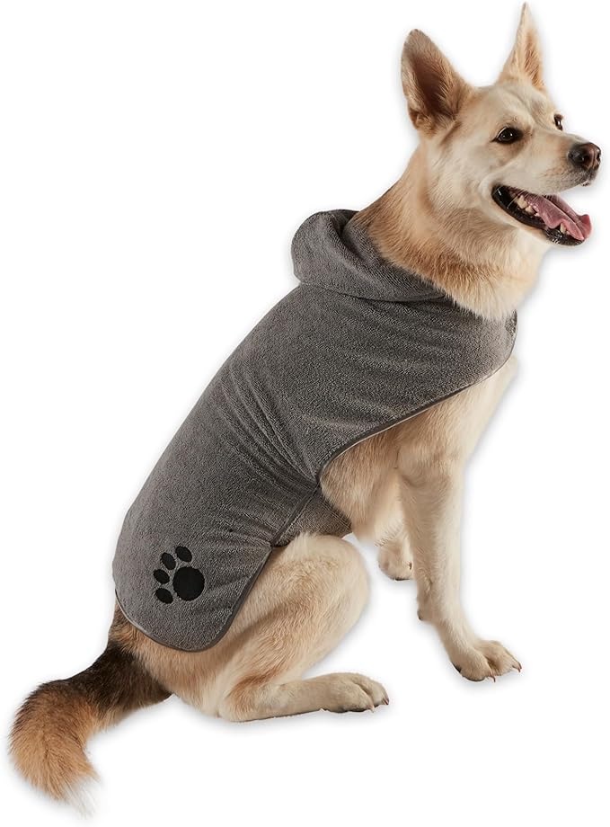 Bone Dry Pet Robe Collection Embroidered Absorbent Microfiber bath Robe with Adjustable Closure