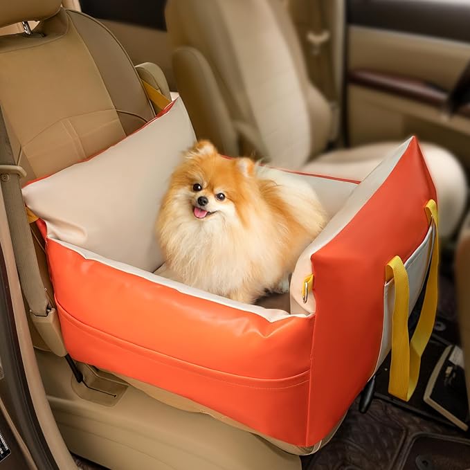Dog Car Seat for Small Dogs Waterproof Travel Dog Bed for Car Backseat Pet Car Seat(Orange 25 lbs)