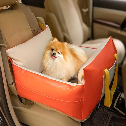 Dog Car Seat for Small Dogs Waterproof Travel Dog Bed for Car Backseat Pet Car Seat(Orange 25 lbs)