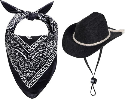 choyaxo Dog Cowboy Hat Dog Cowboy Costume for Small Pet Dogs Cat Cowboy Hat with Bandana Scarf Set Party Accessories (Black)