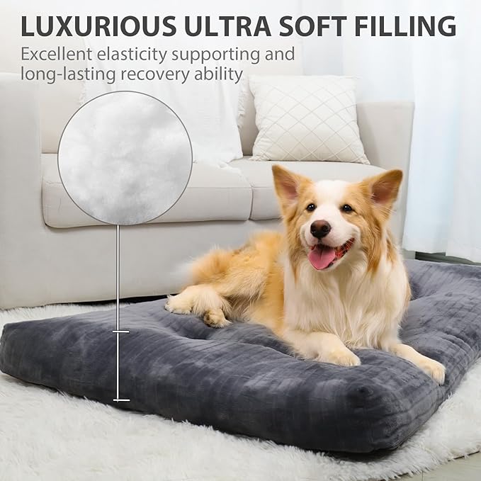 Dog Crate Bed Washable Dog Beds for Large Dogs Deluxe Thick Flannel Fluffy Comfy Kennel Pad Anti-Slip & Anti-Scratch Pet Sleeping Mat 35 x 23 Inch,