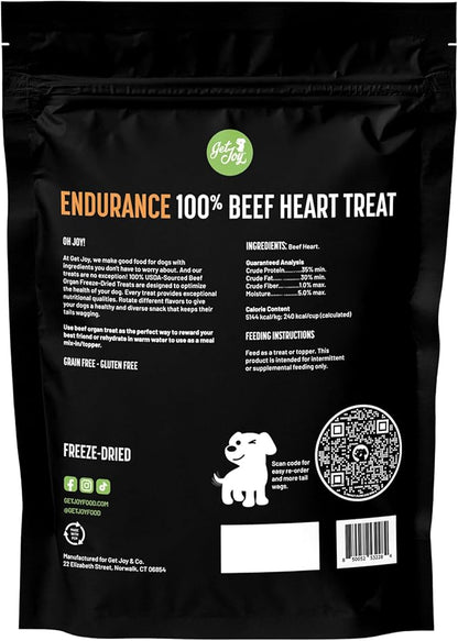 Get Joy Freeze Dried Superfood 100% Beef Heart Dog Treats, 16 Ounce Bag, Single Ingredient Organ Meat, High Protein, Heart Health, Energy, Muscle Repair, Grain Free, Gluten Free, Made in USA