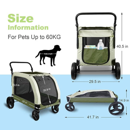 Dog Stroller for Large Dogs 132 lbs,Travel 2-3 Dogs(Green)