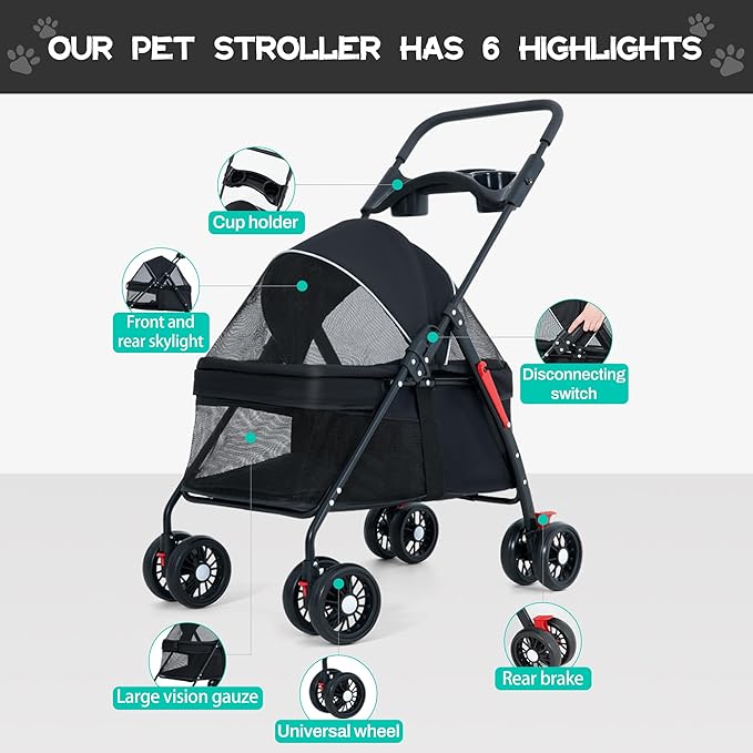 Pet Stroller 4 Wheels Dog Cat Stroller