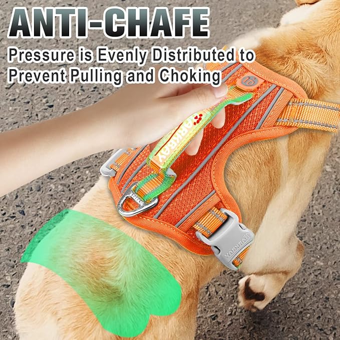 BARKBAY No Pull Dog Harness Large Step in Reflective Dog Harness with Front Clip and Easy Control Handle for Walking Training Running with ID tag Pocket(Orange