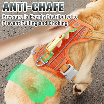 BARKBAY No Pull Dog Harness Large Step in Reflective Dog Harness with Front Clip and Easy Control Handle for Walking Training Running with ID tag Pocket(Orange