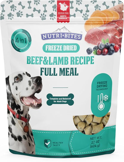 Nutri Bites Freeze Dried Dog Food Full Meal, Beef & Lamb Recipe 22 oz | Complete & Balanced Fresh Healthy High-Protein Pet Meal with Real Meat, for Medium & Large Breeds