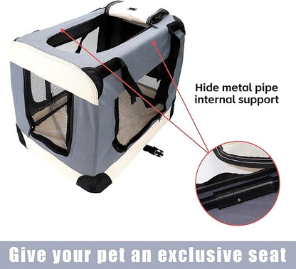 Collapsible Travel Puppy Carrier Dog 23.7 * 16.6 * 17.3in Collapsible Dog Crate Carrier Bag Cat Carrier Soft-Sided Pet Travel Carrier Under 20 lbs Puppy Carrier Bag for Small Medium Large Cats,Grey