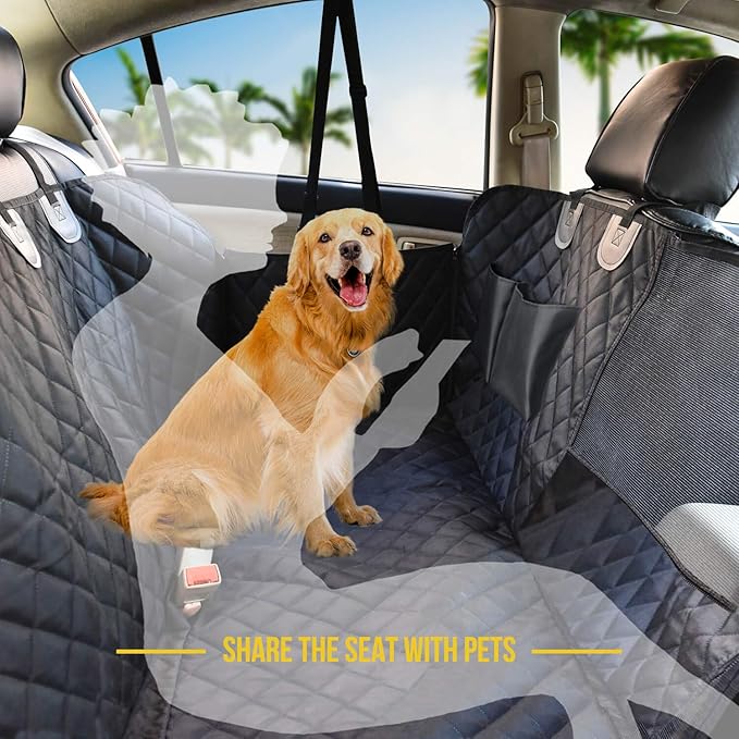Vailge Black Leather Waterproof Dog Car Seat Covers with Mesh Window for Back Seat