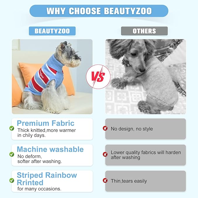 BEAUTYZOO Small Dog Sweater- Striped Pet Sweaters for Spring Summer Dog Clothes, Turtleneck Pullover Knitwear for Small Medium Large Dogs, Warm Coat Easter Outfit for Chihuahua Puppy Cat Boys Girls