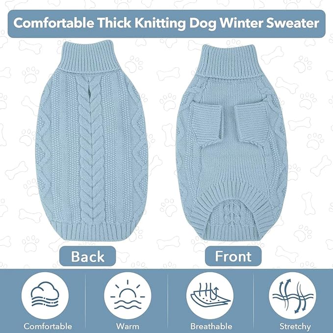 Small Dog Knit Sweater, Fall Puppy Sweaters Boys Girls, Dog Sweatershirt with Harness Hole, Halloween Sweater for Small Dogs, Thick Pullover Doggie Costumes for Toy Poodle, Yorkie, Sky Blue S