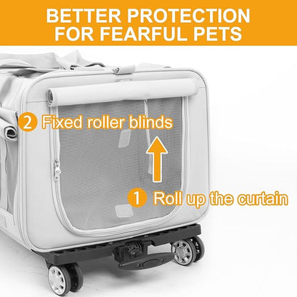 Cat Carrier with Wheels for 2 Cats - Double Compartment Cat Carrier with Wheels for 2 Cats - 21" x 17" x 13" Not for Airline