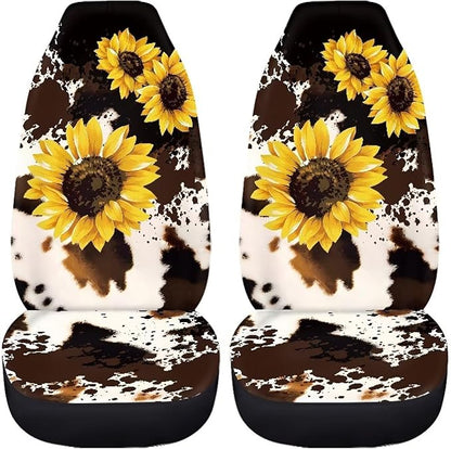 Cow Sunflower Print Car Seat Covers Front Seats Only Air Mesh Cloth Automotive Vehicle Seat Covers Cars Interior for Cars