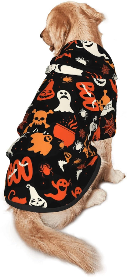 Halloween Dog Costume, Pumpkin Ghost Print Hoodie Winter Halloween Cosplay Clothes Sweaters Outfits Pullover Pets' Sweatshirt Hoodies with Pocket for Medium Large Dogs-L