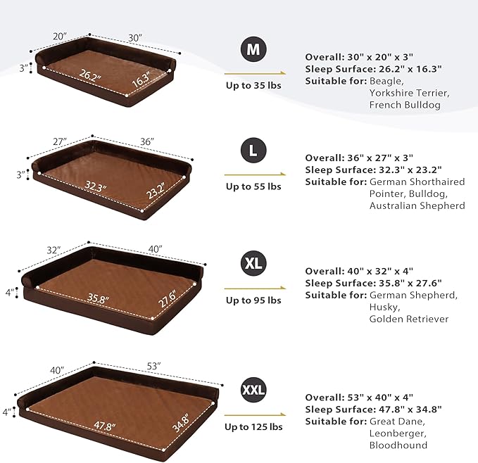 KSIIA Orthopedic Dog Bed Waterproof Dog Beds for Large Dogs Flannel Bolster Dog Couch Bed with Egg Crate Foam Removable Washable Cover & Nonskid Bottom 36 x 27 Inch,