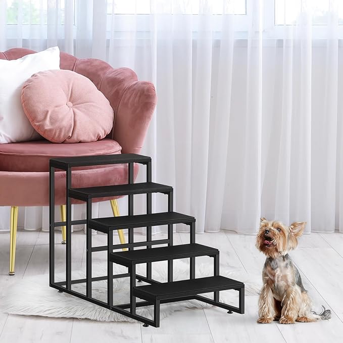 Dog Stairs for High Beds 5 Tier Dog Steps Black Pet Steps Stairs Ramps with Non-Slip Stair Tread for Puppy