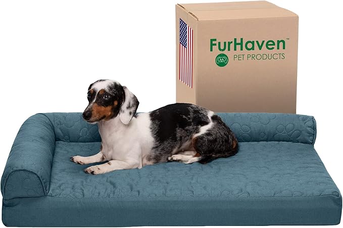 Furhaven Cooling Gel Dog Bed for Medium/Small Dogs w/ Removable Bolsters & Washable Cover 35 lbs