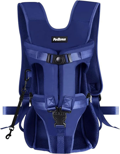 PetBonus Pet Front Dog Carrier Backpacks, Adjustable Dog Backpack Carrier, Legs Out Easy-fit Dog Chest Carrier for Medium Small Dogs, Hands Free Dog Front Carrier for Hiking, Cycling (Navy Blue, S)