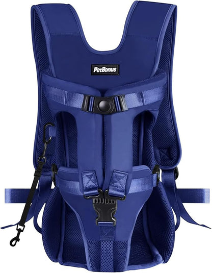 PetBonus Pet Front Dog Carrier Backpacks, Adjustable Dog Backpack Carrier, Legs Out Easy-fit Dog Chest Carrier for Medium Small Dogs, Hands Free Dog Front Carrier for Hiking, Cycling (Navy Blue, L)