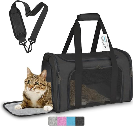 Collapsible Cat Carrier Soft Sided Bag for Small Dog 0-15 lbs, TSA Approved Pet Carrier Airline Approved Dog Carriers for Small Dogs Carrier, Small Pet Carrier for Cat Travel Carrier-M, Black