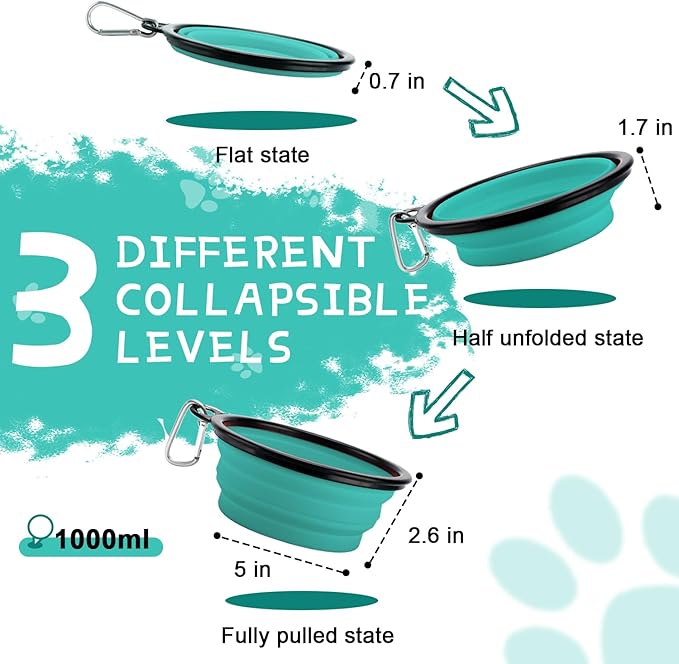 Rest-Eazzzy Large Collapsible Dog Bowls 1000 ml, 2-Pack Dog Portable Water Bowl for Dogs Cats Pet Foldable Feeding Watering Dish for Traveling Camping Walking with 2 Carabiners, BPA Free