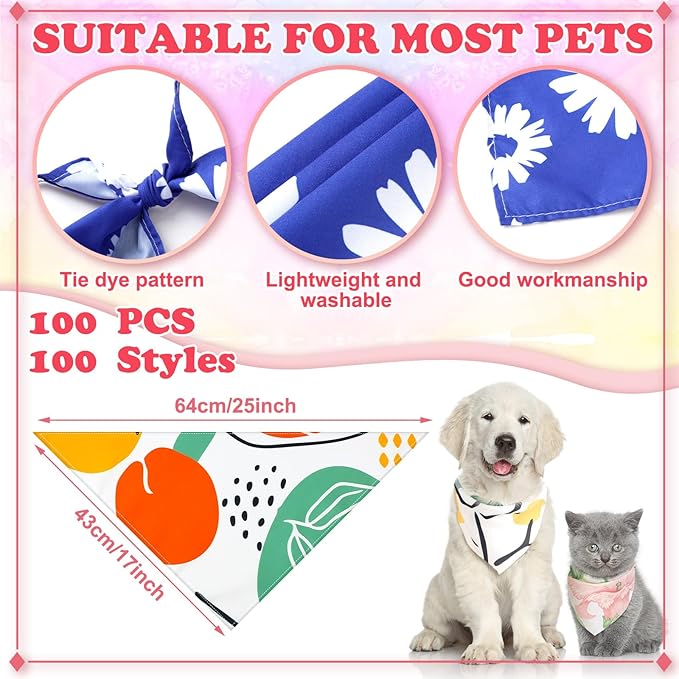 100 Pcs Boho Dog Bandanas Bulk Pet Bandanas