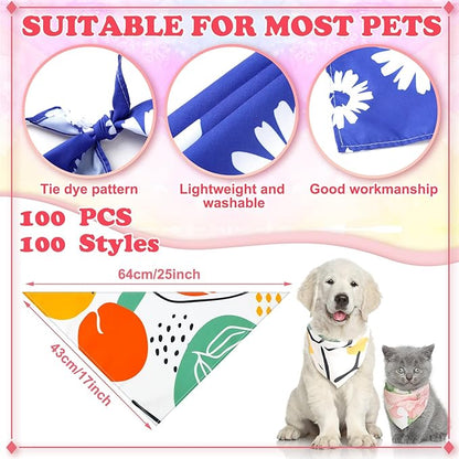100 Pcs Boho Dog Bandanas Bulk Pet Bandanas
