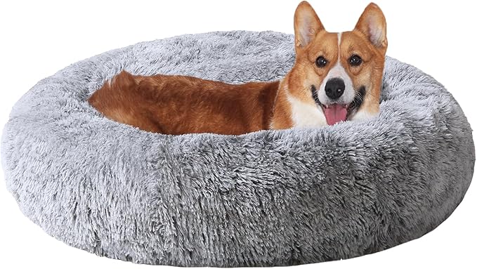 JOLLYVOGUE Black Calming Donut Dog Bed (20")