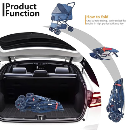 Reversible Handlebar Pet Stroller for Medium Dogs 360 Rotating 2 Security