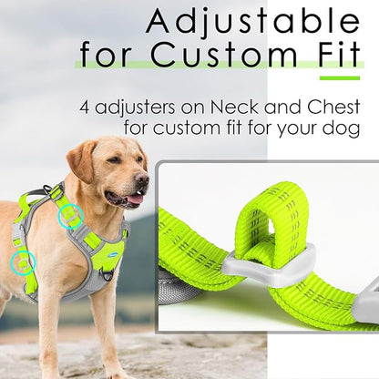 ThinkPet No Pull Harness Breathable Sport Harness with Handle-Dog Harnesses Reflective Adjustable for Medium Large Dogs Large Green