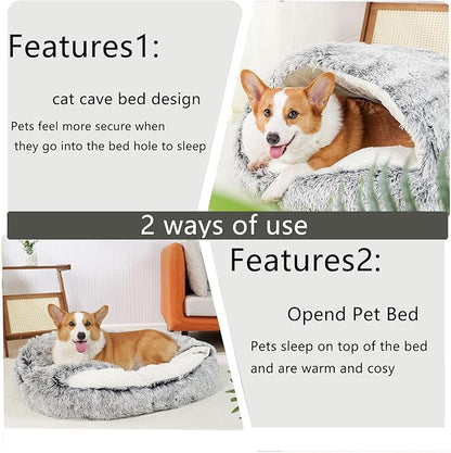 Cat Beds for Indoor Cats Cave & Calming Dog Beds 24inch, Grey