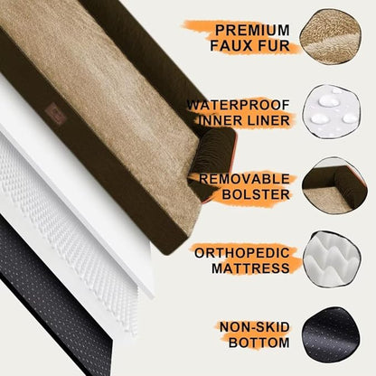 Orthopedic Large Dog Bed Washable: Brown Large Size Dog Beds with Removable Washable Cover
