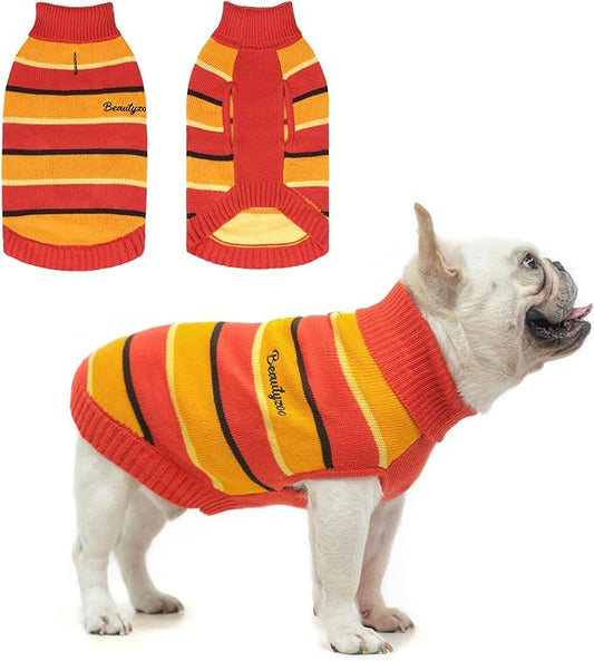 BEAUTYZOO Small Dog Sweater- Striped Pet Sweaters for Spring Summer Dog Clothes, Turtleneck Pullover Knitwear for Small Medium Large Dogs, Warm Coat Easter Outfit for Chihuahua Puppy Cat Boys Girls