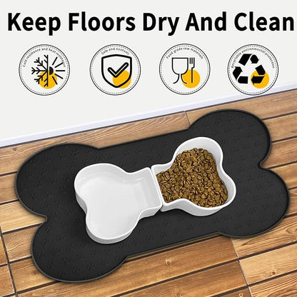 Dog Food Mat Anti-Slip Silicone Dog Bowl Mat Thicker Pet Placemat Waterproof Cat Feeder Pad with Raised Edge Puppy Kitten Feeding Mats Suitable Small Medium-Sized Dogs Cats Eating Tray